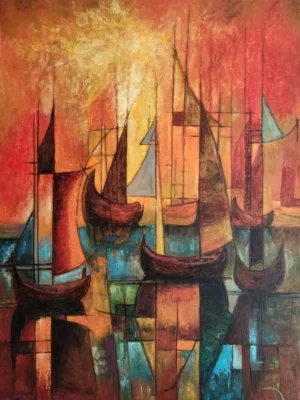 oil painting lagoon sunset